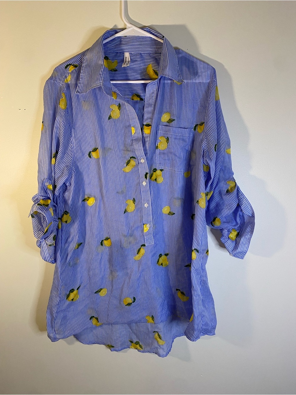 Live 4 Truth Blue Striped Button-Down Shirt with Yellow Lemon Print